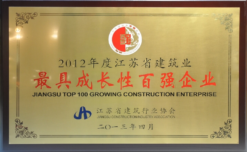 2012年度江苏省最具成长性百强企业